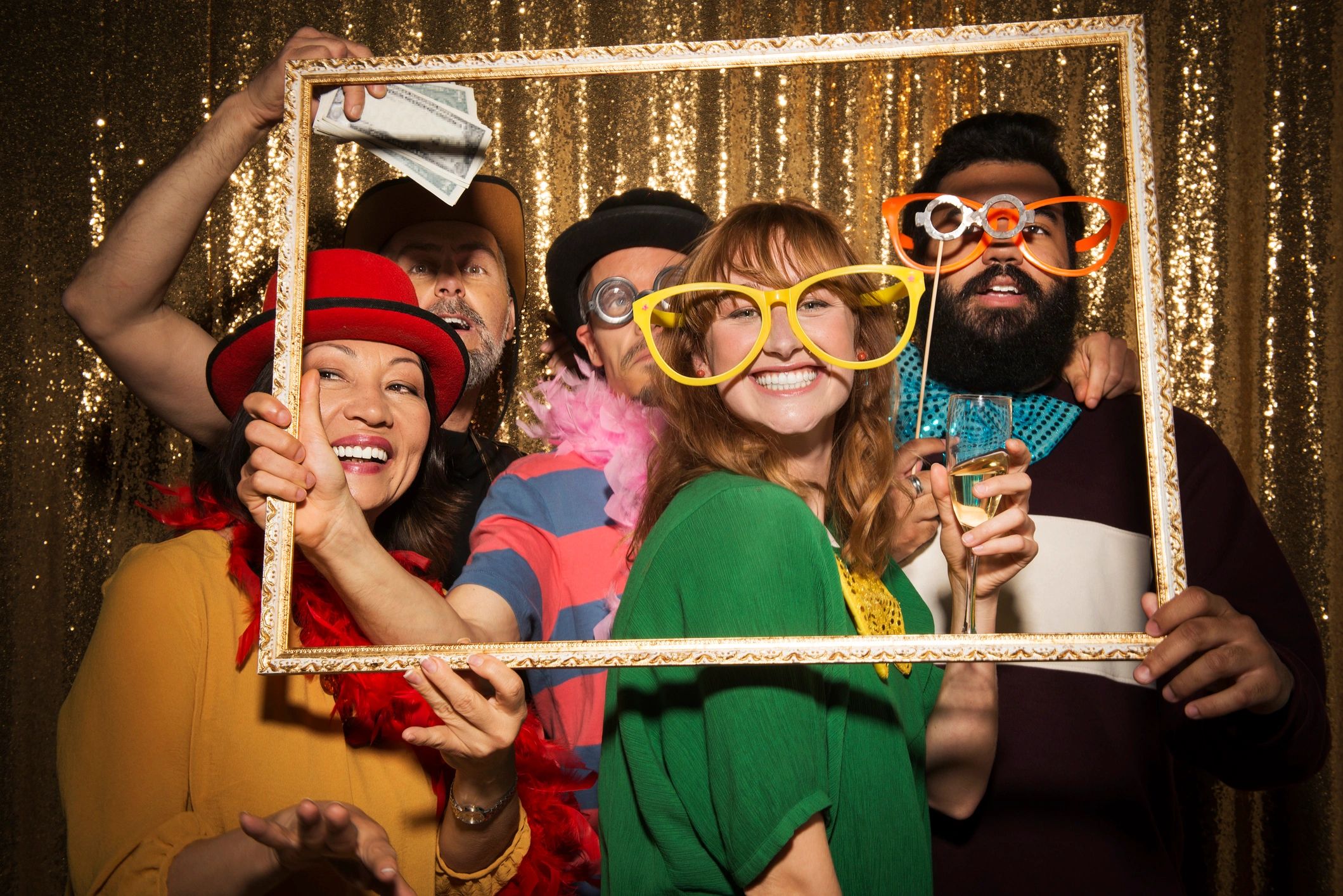 happy wedding guests photo booth