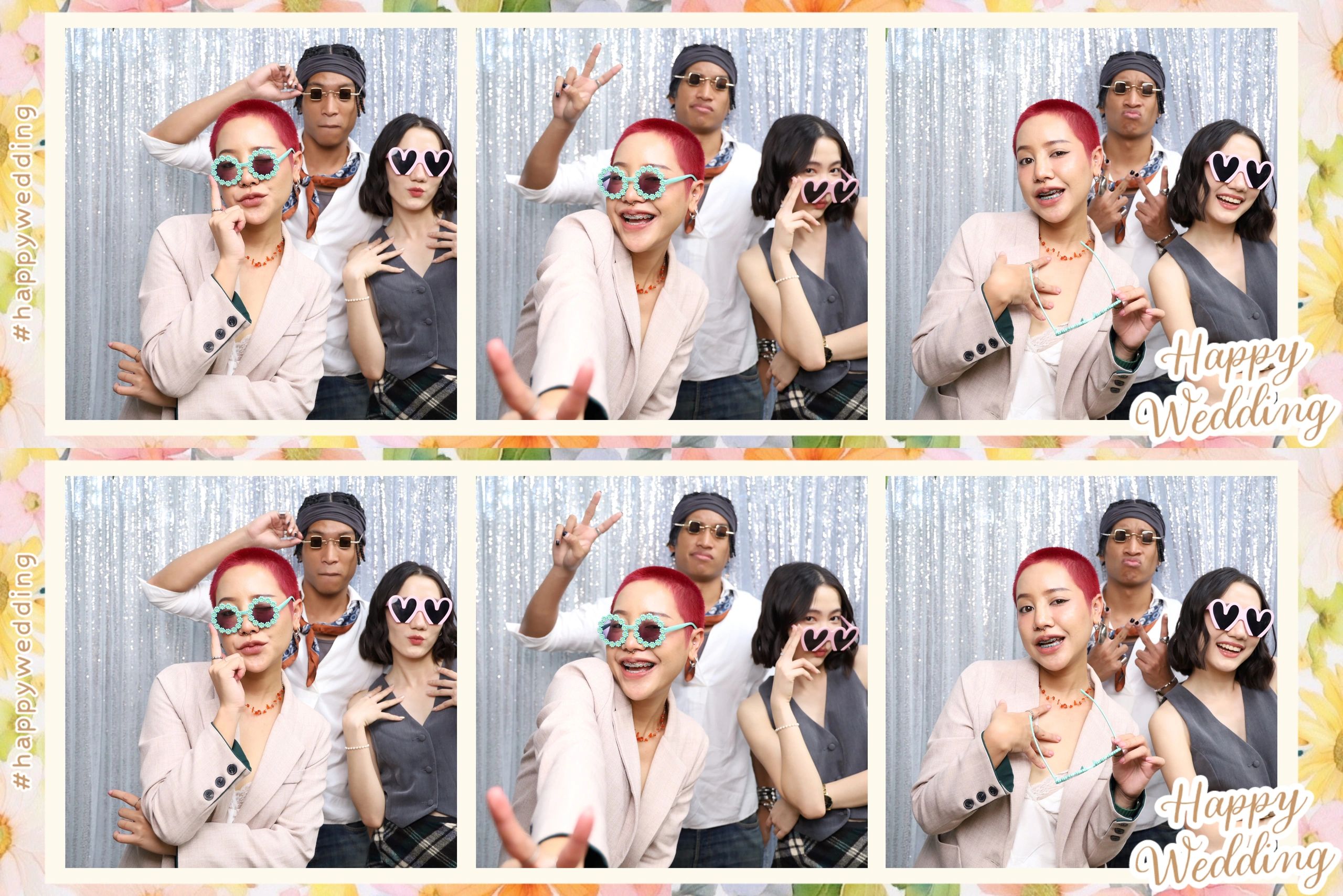 Birthday party guests at a photobooth